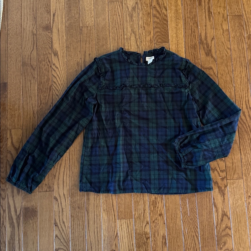 Crewcuts Navy and Green Tartan Top